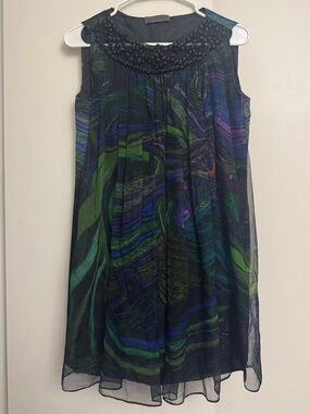 🌟Runway🌟 ALBERTA FERRETTI Colorful Silk Chiffon Mini Tent Dress SIZE 38 S $2275